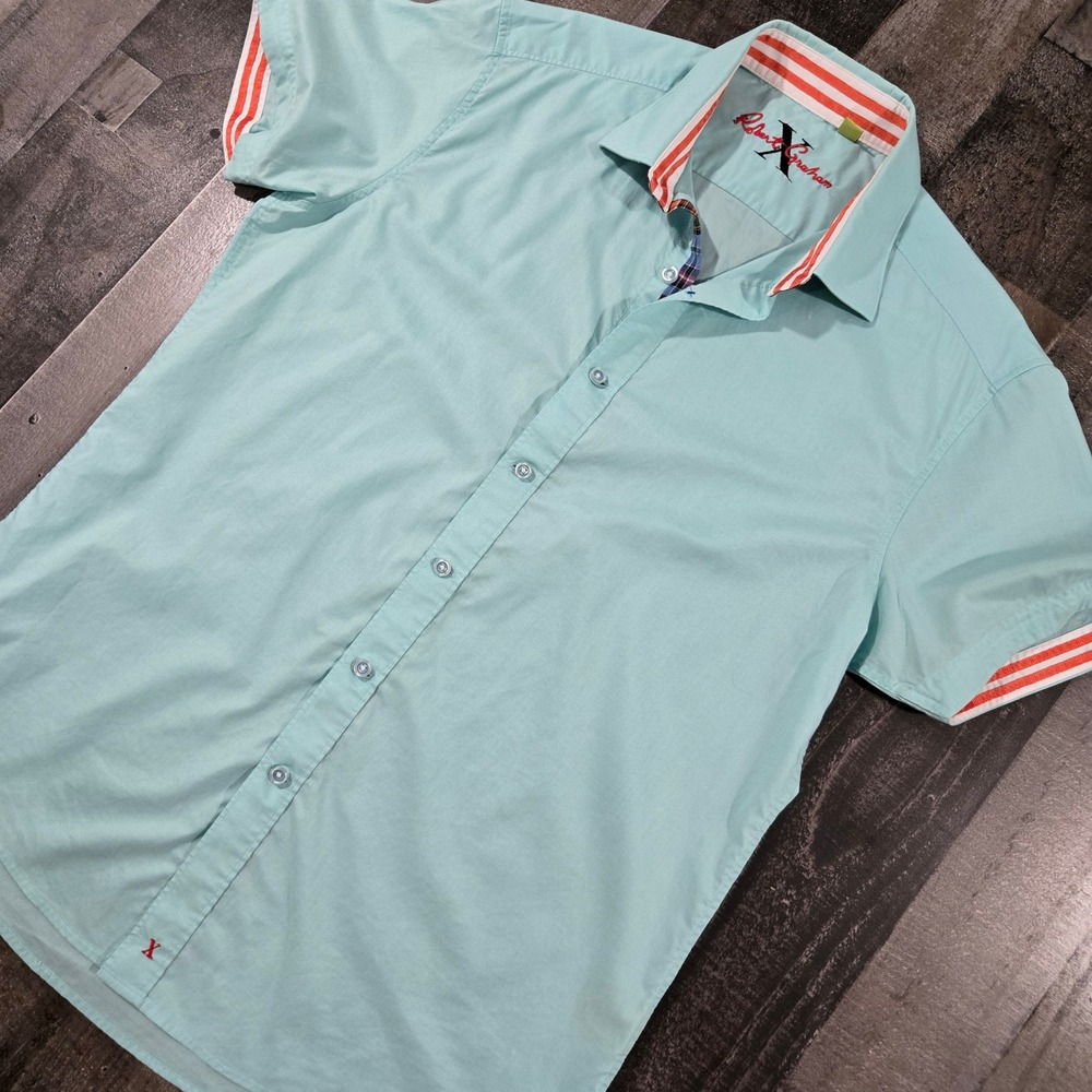 Robert Graham X Collection Tailored Fit Dress Shirt L Seafoam Green OrangeStripe